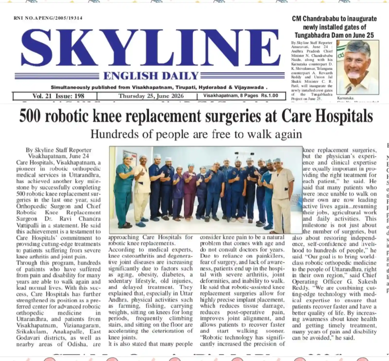 500 Knee Replacement Surgeries at CARE Hospitals News Coverage in Skyline