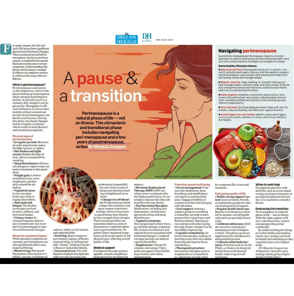 Article on Perimenopause by Dr Manjula Angani HOD Gynecology Dept at CARE Hospitals Banjara Hills News Coverage in Deccan Hearald