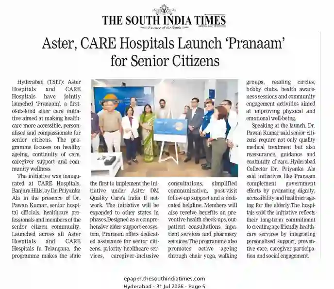 Aster CARE Hospitals Launches Pranaam for Senior Citizens News Coverage in The South India Times