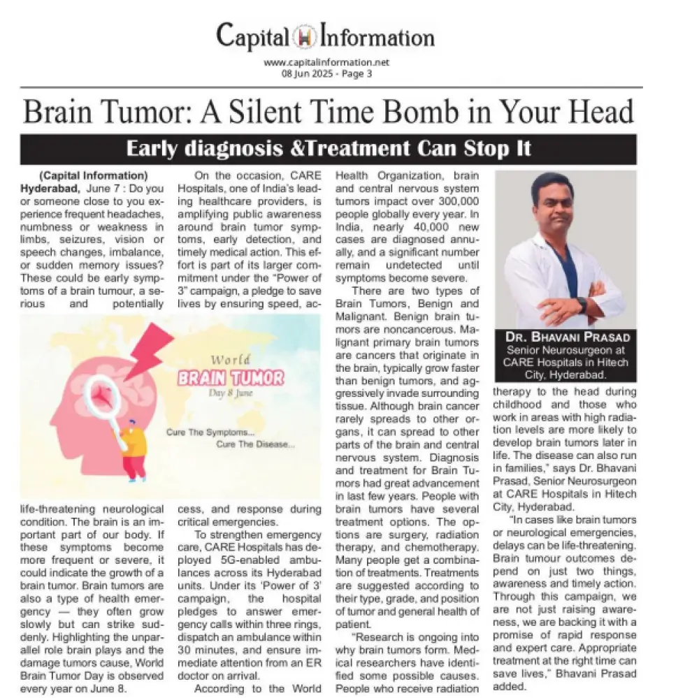 Brain Tumor: A Silent Time Bomb in Your Head News Coverage in Capital Information