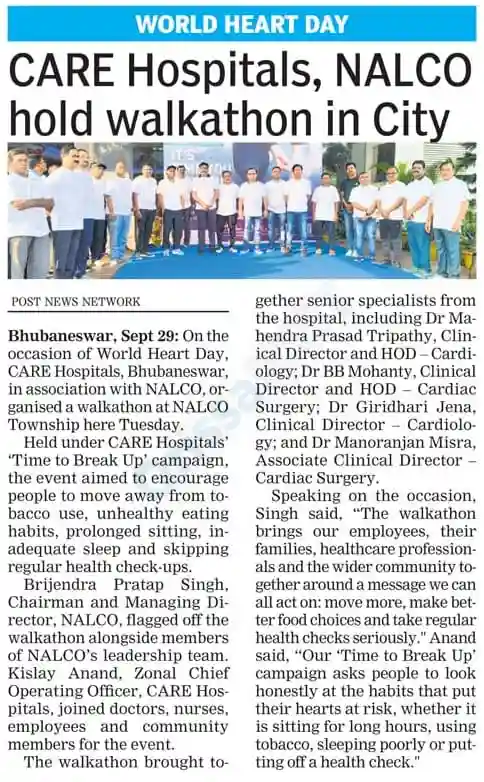 CARE Hospitals and NALCO Hold Walkathon in City News Coverage in Orissa Post