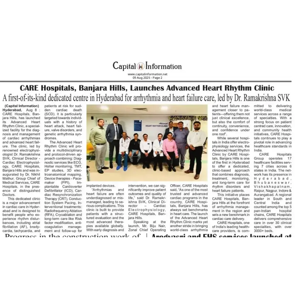 CARE Hospitals Banjara Hills Launched Advanced Heart Rhythm Clinic News Coverage in Capital Information