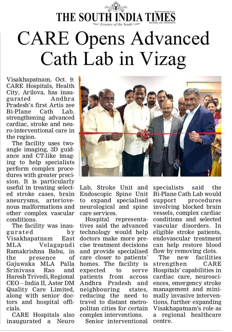 CARE Hospitals Opens Advanced Cath Lab in Vizag News Coverage in The South India Times