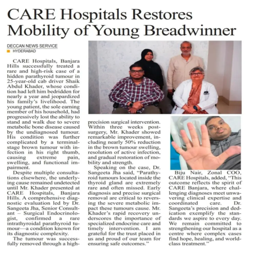 CARE Hospitals Restores Mobility of Young Breadwinner News Coverage in Deccan News