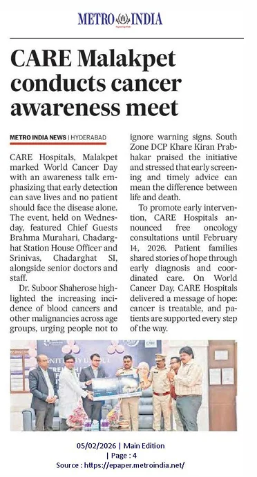 CARE Malakpet Conducts Cancer Awareness Meet News Coverage in Metro India
