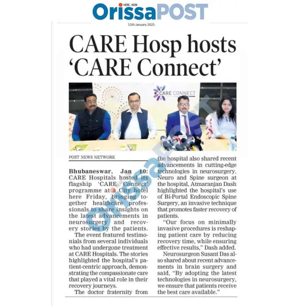 CARE Hospitals Bhuneshwar Hosts CARE Connect with Dept of Neurosciences News Coverage in the Orissa Post