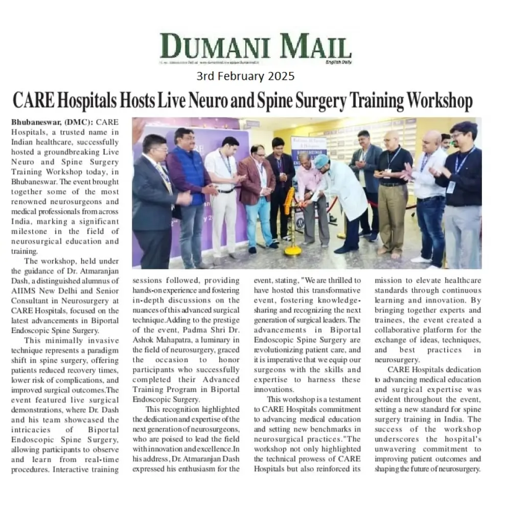 CARE Hospitals Bhuneshwar Hosts Neuro and Spine Surgery Training Workshop News Coverage in Dumani News 