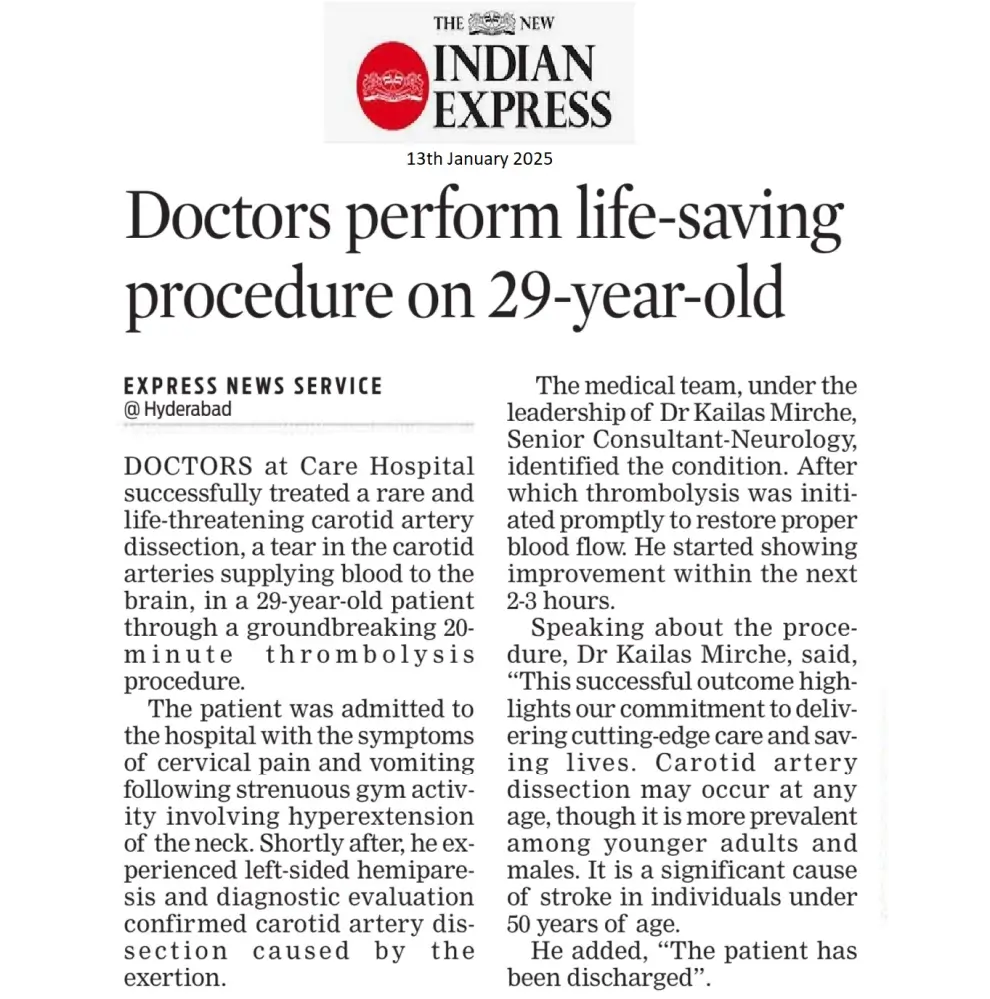CARE Hospitals Hitech City Doctors Save 29-Year Old Patient’s Life with Groundbreaking 20-Minute Procedure