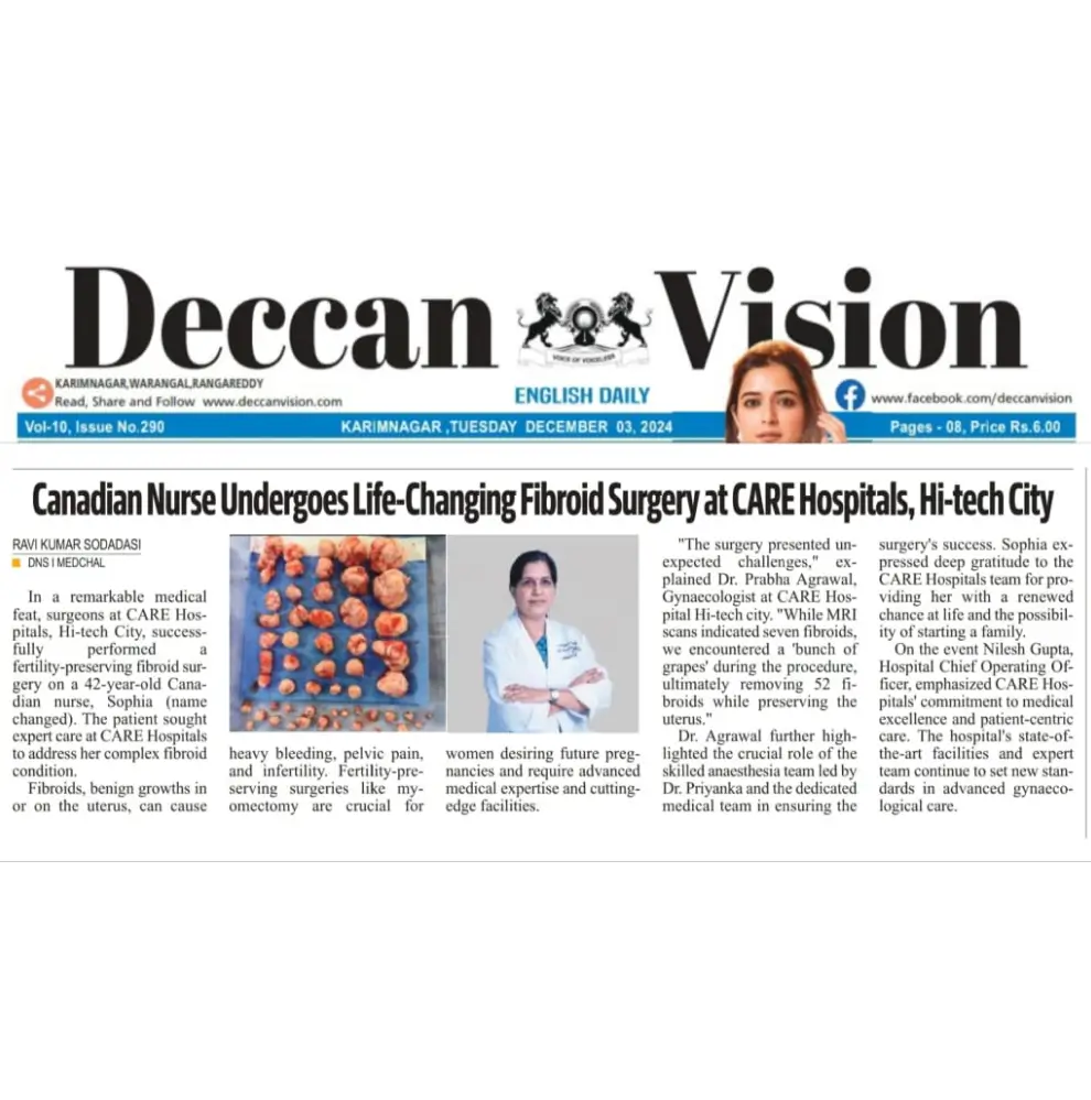 Dr.Prabha Agarwal Miracle Surgery Removed 52 Fibroids and Saved Fertility of Candian Nurse News Coverage in Deccan Vision