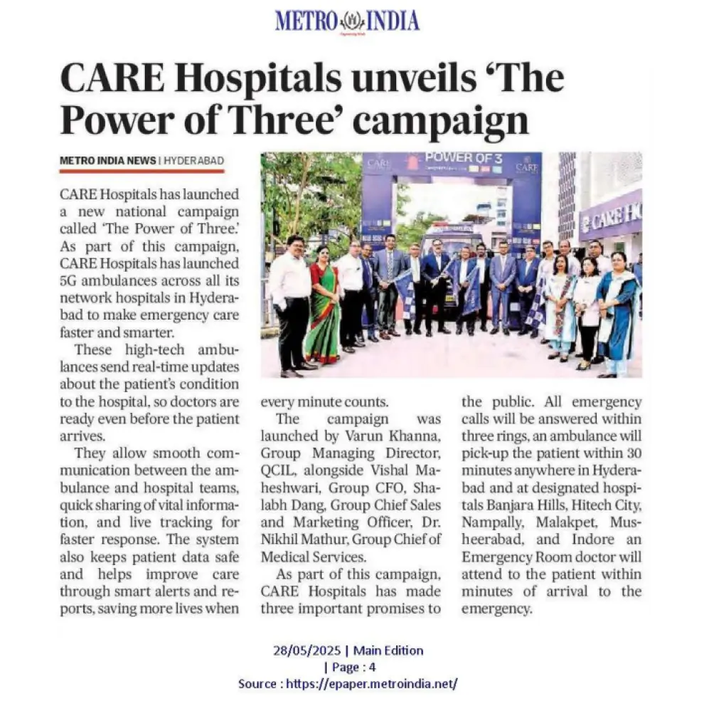 Care Hospitals Unveils the Power of Three Campaign News Coverage in Metro India