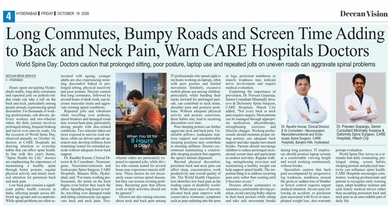 Long Commutes, Bumpy Roads and Screen Time Adding to Back and Neck Pain News Coverage in Deccan Vision