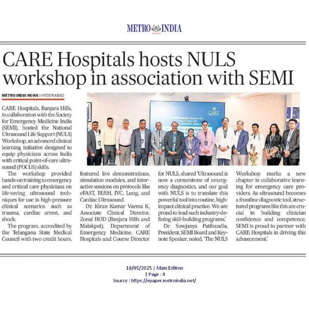 CARE Hospitals Hosts NULS Workshop in Association with SEMI News Coverage in Metro India
