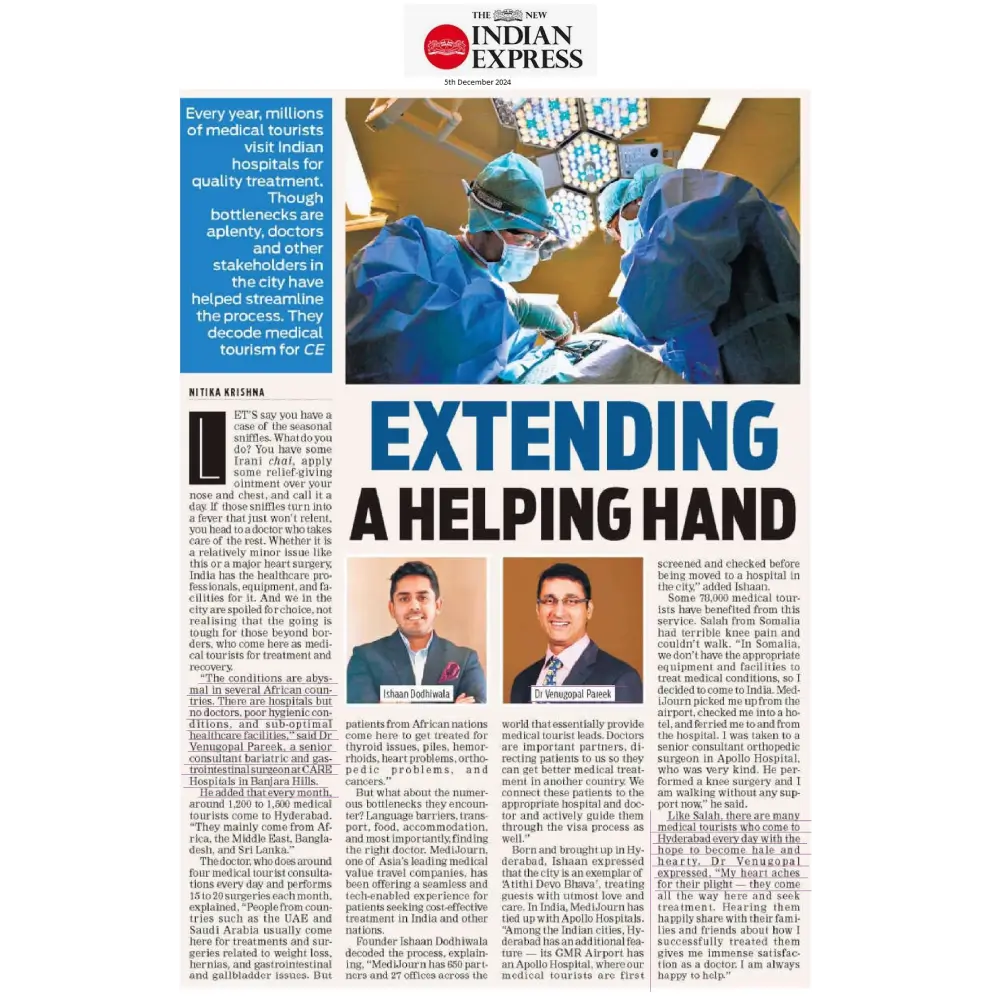 Medical Tourism by Dr Venugopal Pareek Sr Consultant Bariatric and Surgical Gastroenterologist CARE Hospitals Banjara Hills 