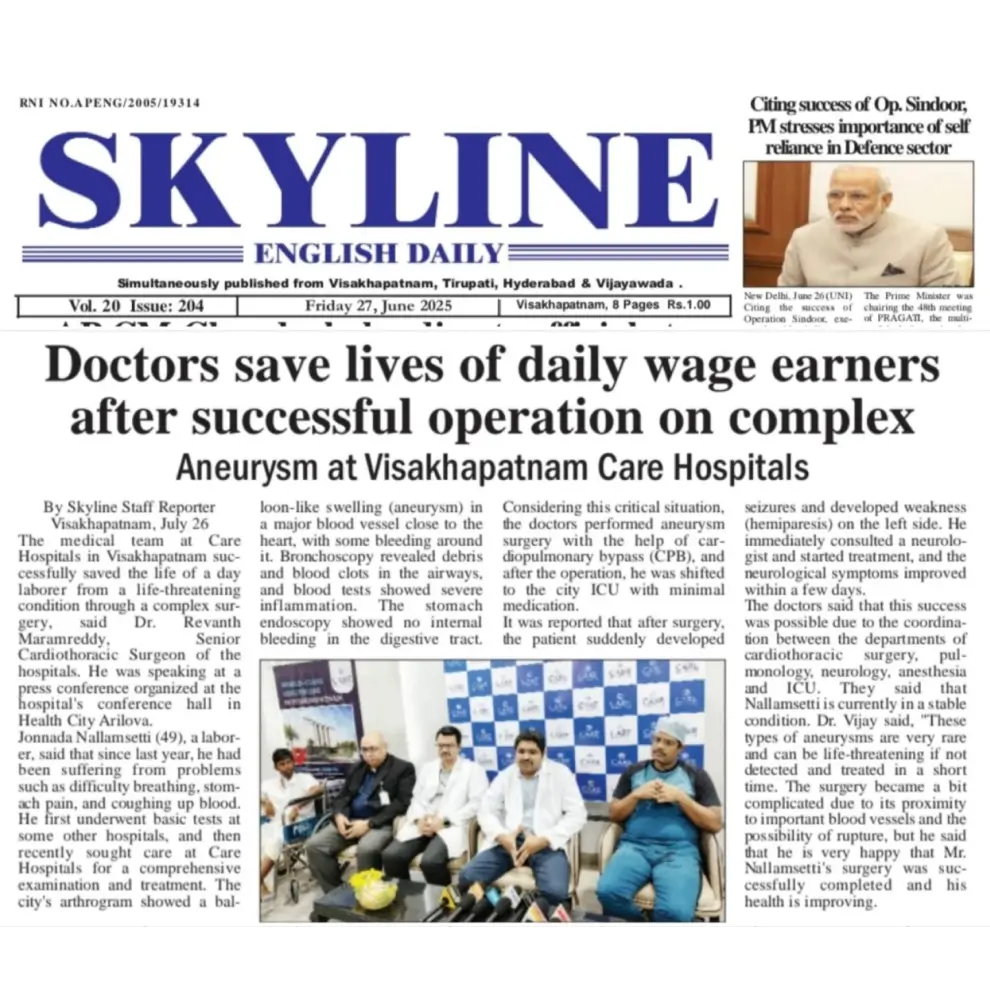 Doctors Save the Lives of a Daily Wage Earners after Successful Operation News Coverage in Skyline