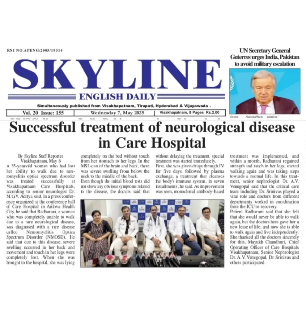 Successful Treatment of Neurological Disease in CARE Hospitals News Coverage in Skyline