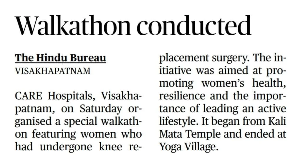 Walkathon Conducted at CARE Hospitals News Coverage in The Hindu