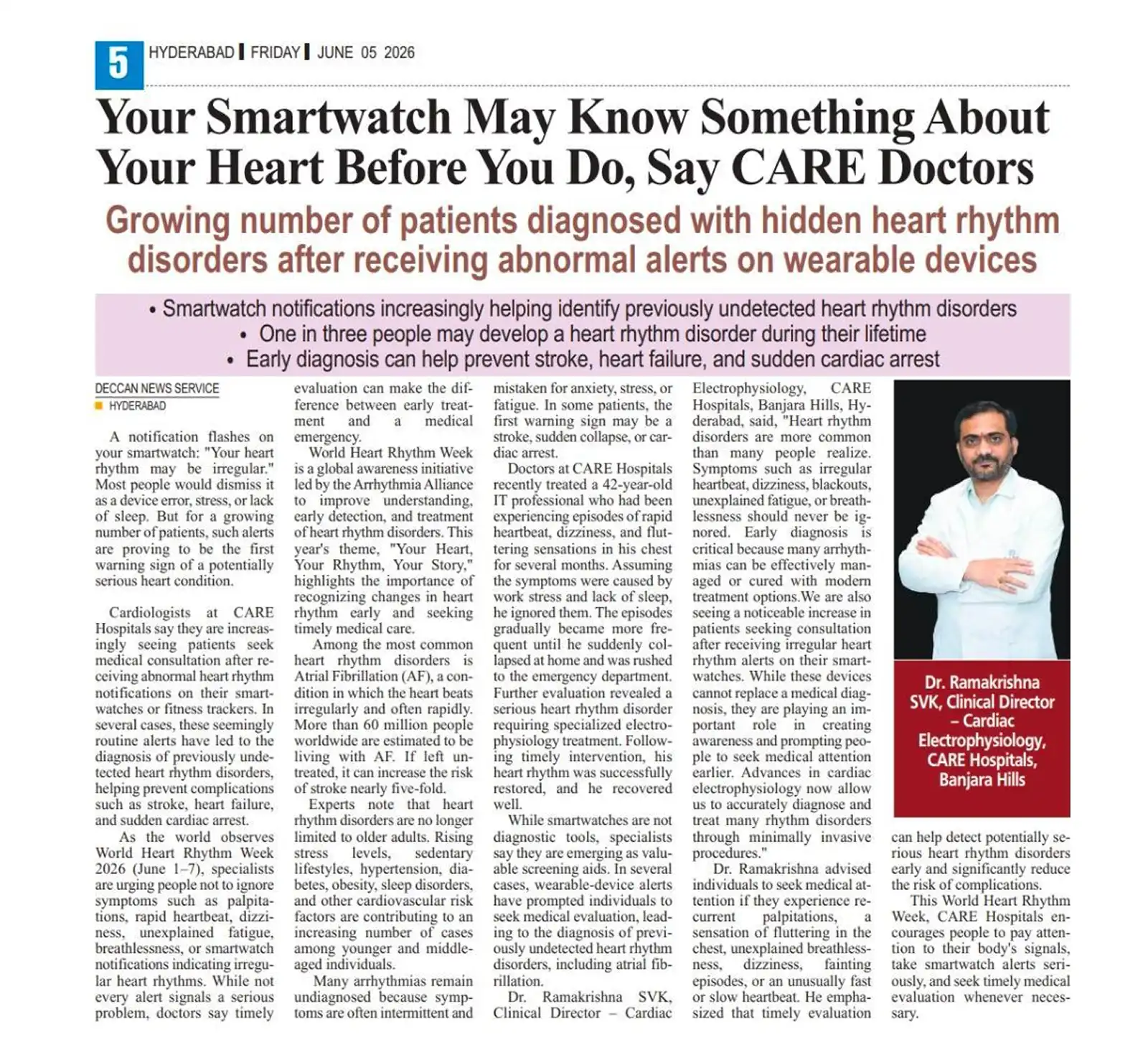 Your Smartwatch May Know Something About Your Heart Before You Do News Coverage in Deccan Vision
